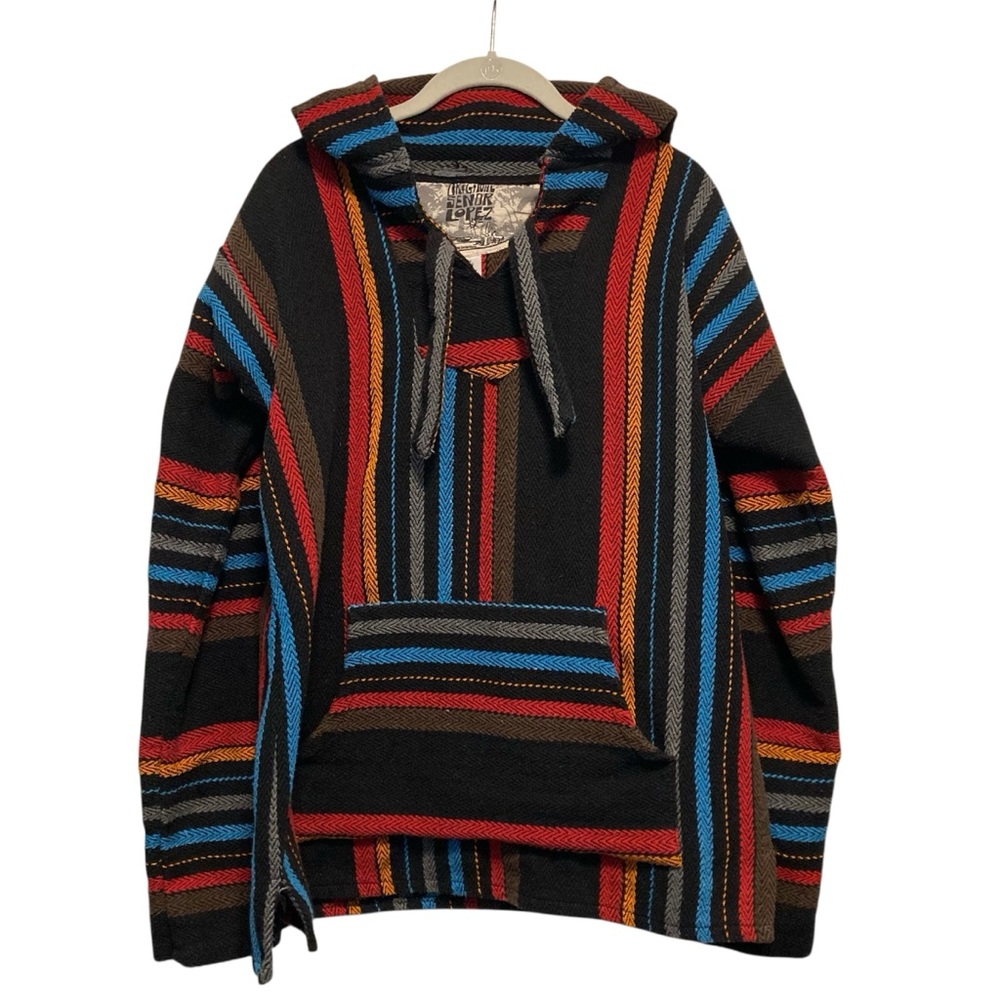 Striped Multicolor Women's Baja Pullover Poncho Kangaroo Hoodie